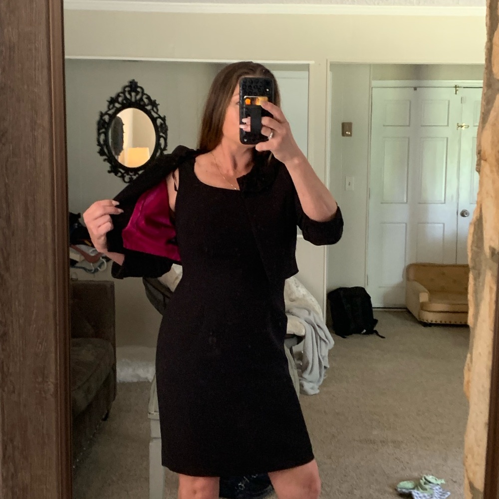 Black cocktail dress with bolero style jacket